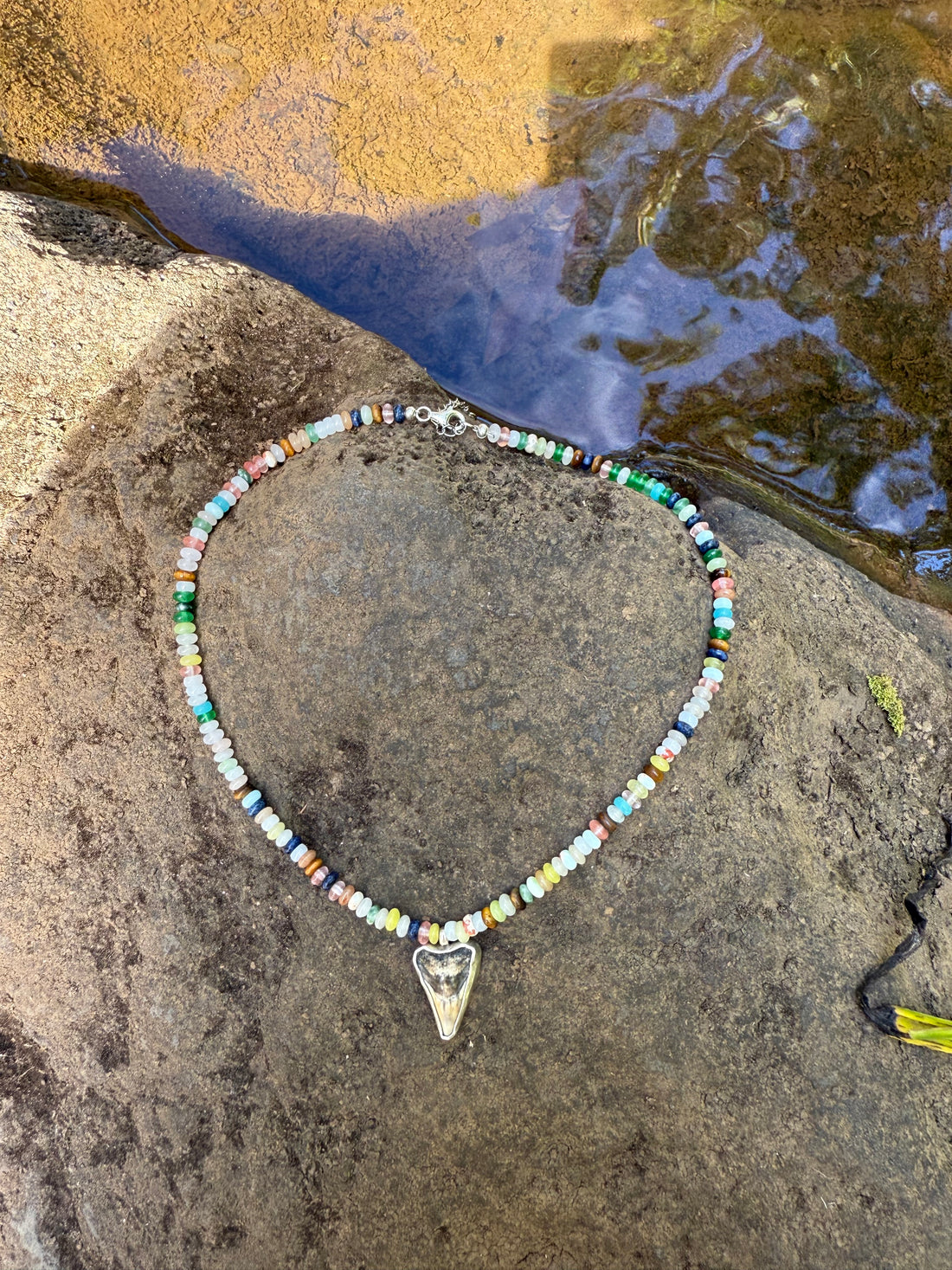 Mixed Gem Stone Shark Tooth Necklace