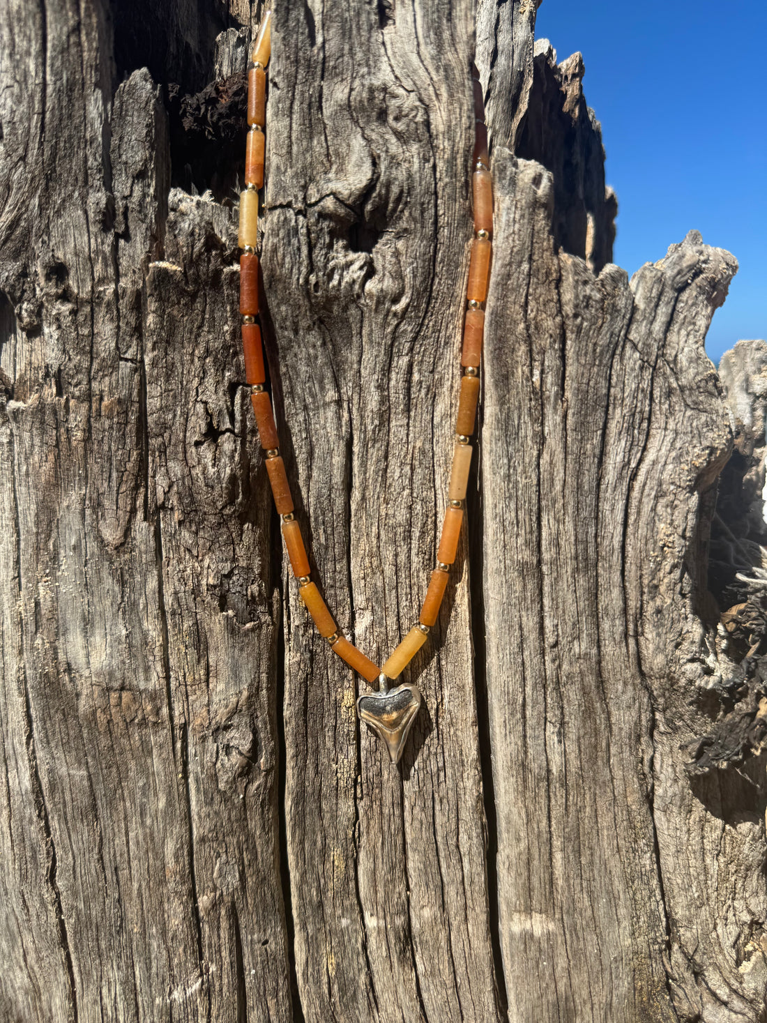 Orange Aventurine Shark Tooth Necklace